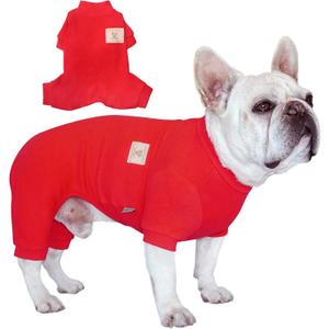 TONY HOBY Dog Pajamas, 4 Legged Dog Jumpsuit with Thermal, Cotton Dogs Onesies Pet Clothes for Small Medium Dogs (Red, XL)