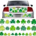 24Pcs St. Patrick's Day Reflective Car Magnets Green Shamrock Magnetic Stickers Clover Garage Magnet Decals for Irish Holiday Decor (Not for Aluminum Alloy Vehicle)