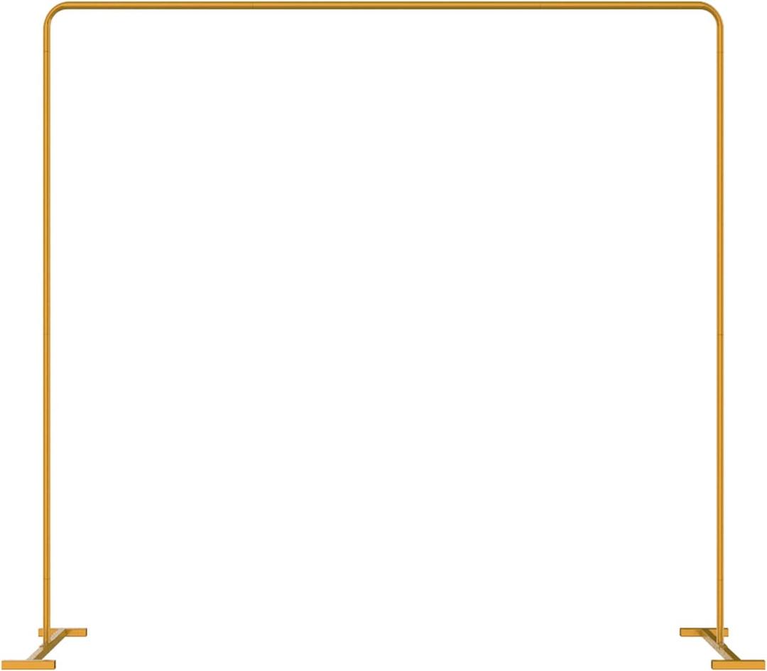 LANGXUN Heavy Duty Metal Square Backdrop Stand Arch for Wedding Birthday Graduation Decorations, Ceremony Reception, Event Party Supplies, Baby Shower Photo Booth Background Supplies (Gold), 8ft x 10ft