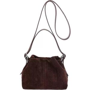 Women Vintage Suede Handbag Small Tote Bag Drawstring Bucket Bag Faux Suede Crossbody Bag Everyday Shoulder Bag Winter Purse
