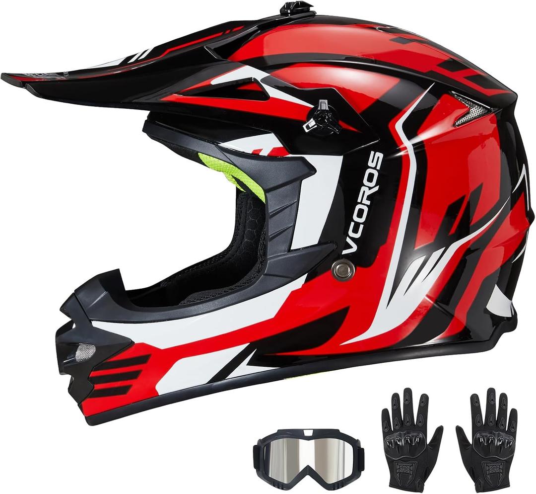 VCOROS Kids Dirt Bike Helmet M-001 Youth Motorcycle Helmet DOT Approved, Astral Red XL