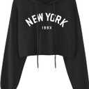 Hilinker Women's Graphic Cropped Hoodies Pullover Casual Cute Long Sleeve Workout Tops Black X-Large 