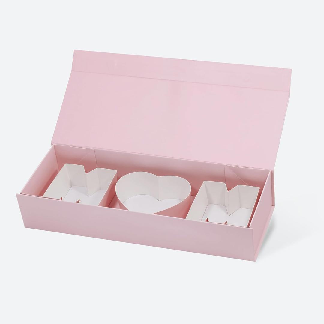 Geoto 19.7"x7.1"x3.94" Pink/White/Red F3 Deep Creative Mother's Day Gift Packaging Box, Magnetic Box with Fillable MOM Letter Shaped Boxes(Pink)