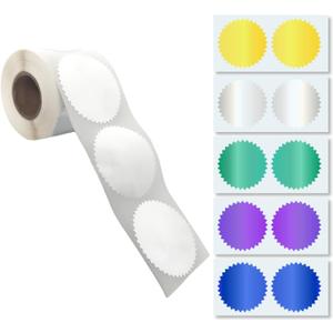 Foil Certificate Stickers (250 Silver + 50 Multicolor), 2 inch Round Embossing Seals with Serrated Edge, Self-Adhesive Metallic Labels for Awards, Invitations, Envelopes, Packaging