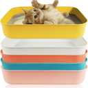 5PCS Small Litter Box, Plastic Kitten Litter Box, 13.9 x 9.8 x 3 Inch Open Litter Box for Small Pet, Easy to Clean (5 Color)