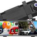 BY-J 10'' Rearview Mirror Camera with CarPlay&Andorid Auto,2K Mirror Dash Cam Front and Rear Backup Camera with Reverse Assist/Loop Record/G Sensor/Voice Control&Split Touch Screen