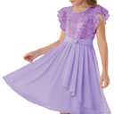 GRACE KARIN Girls Sequin Party Dress Birthday Prom Formal Fancy Midi Dress, Purple, 12Y (Purple)