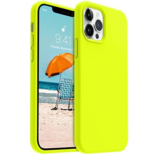 AOTESIER Shockproof Designed for iPhone 12 Pro Max Case, Liquid Silicone Phone Case with [Soft Anti-Scratch Microfiber Lining] Drop Protection 6.7 inch Slim Thin Cover, Neon