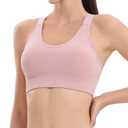 LIIJOO Seamless Wireless Compression Racerback Crossback Bra, Adjustable Widened Strap, Breathable Stretch Shaping Hem, Full-Coverage Workout Yoga Running BralettePink, XL Size (XL)