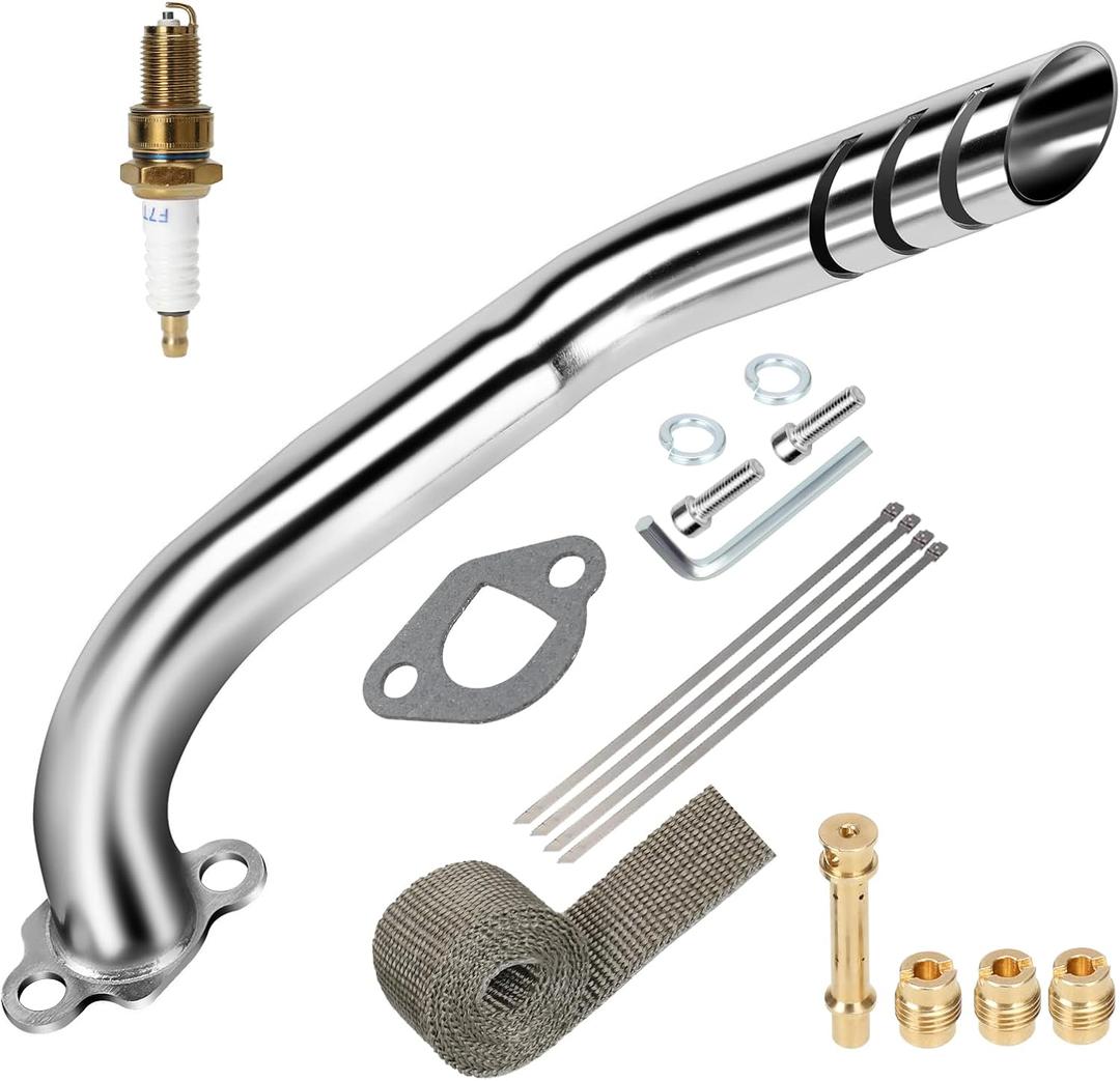 HIAORS Mini Bike Exhaust Pipe Header Kit Compatible with Predator 212cc 224cc 196cc Coleman CT200U BT200X CT200U-EX Baja Warrior MB200 MB165 KT196 6.5hp GX160 Clone Engine Go Kart Performance Parts (Silver)