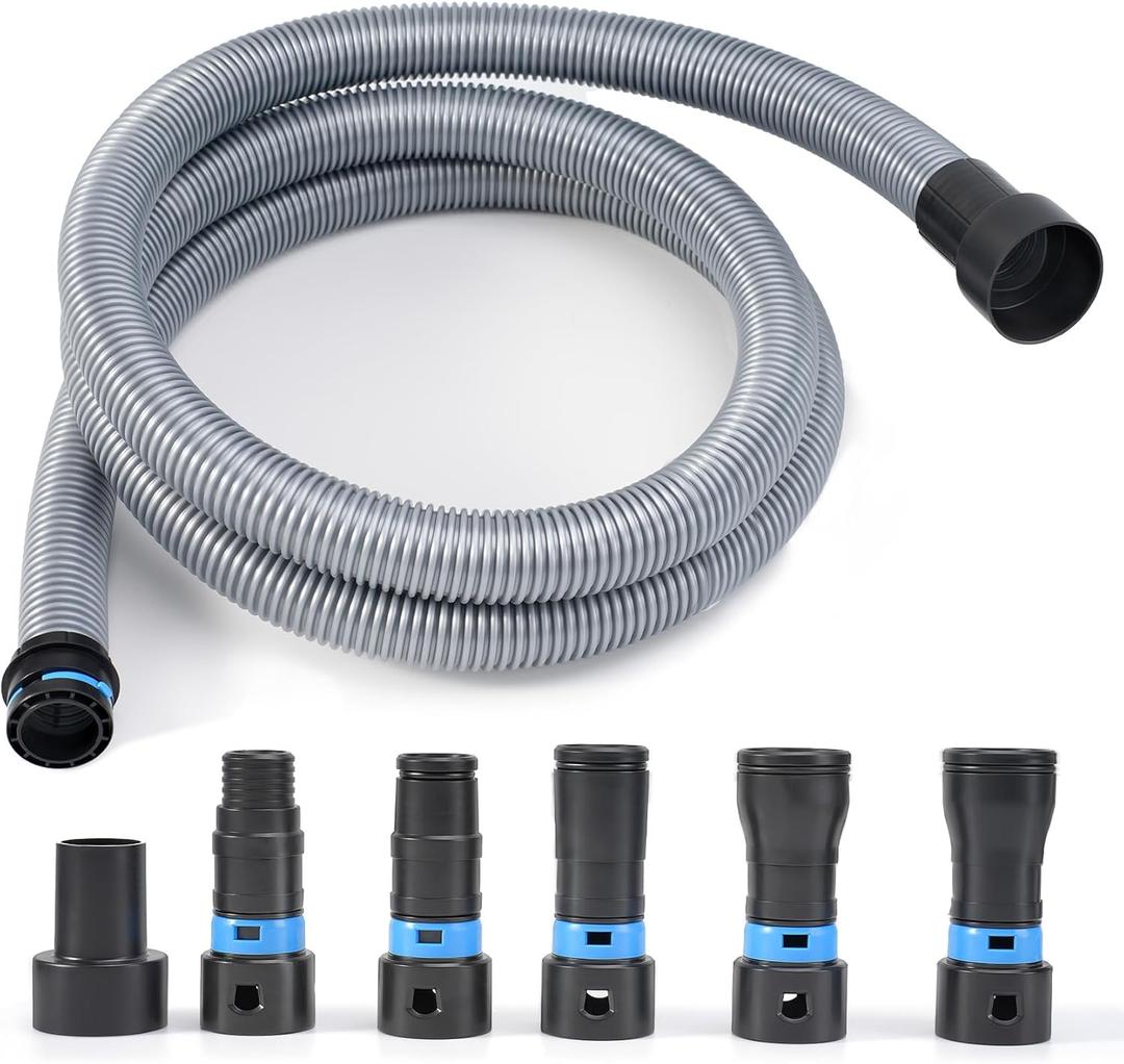10FT Shop Vac Hose Power Tool Kit, 21/4" Dust Collector Hose Connection, 6 Expanded MultiBrand Vacuum Hose Adapters, for Home & Shop Vacuum System, for Shop Vacuums, Table Saw, Sander, and More