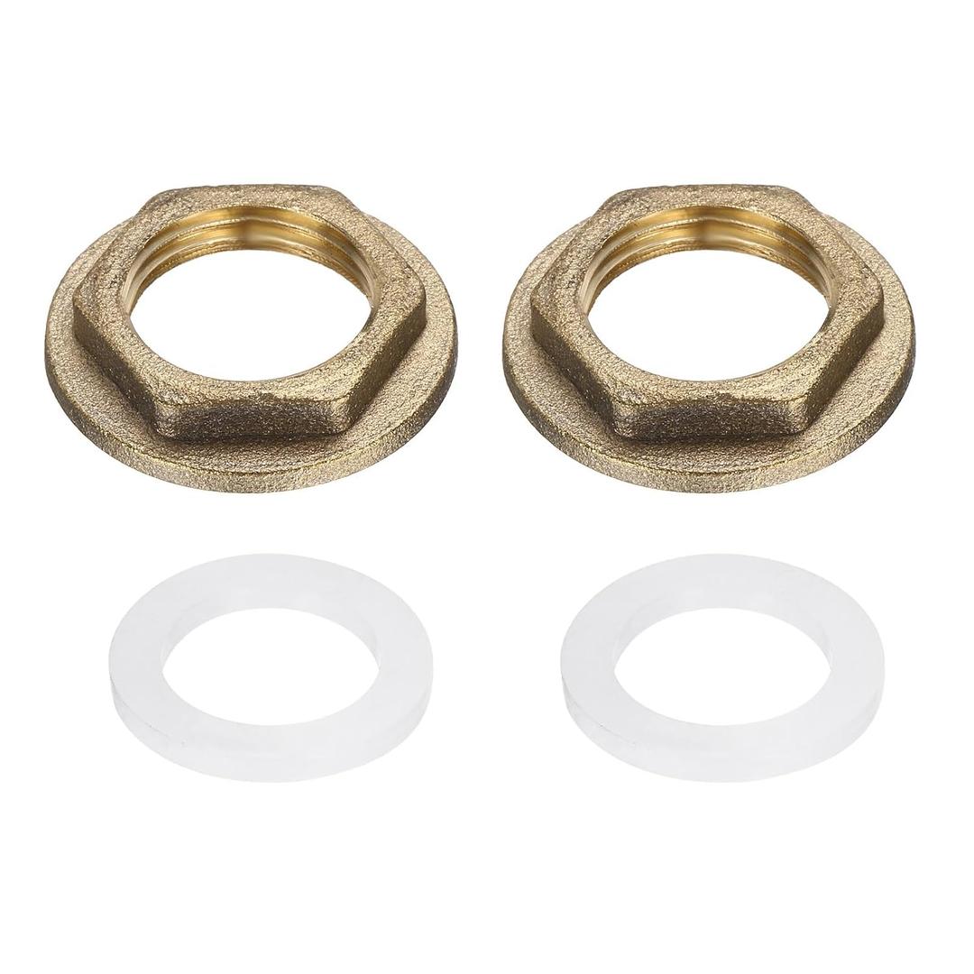 uxcell 2Pcs Brass Lock Nuts Pipe Fitting, G3/8" Female Hex Locknut, Flange Single Hole Faucet Lock Nut with Silicone Washer for Kitchen Basin Sink Plumbing