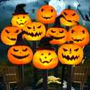 Retisee 10 Pcs Halloween Pumpkin Solar Lights Stakes Pumpkin Pathway Lights Outdoor Halloween Decoration Outdoor for Lawn Party Yard Garden Decoration