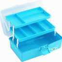 Sunxenze 12'' Three-Layer Clear Plastic Craft Storage Box, Tool Box/Sewing Box Organizer, Art Storage Box with Handle (Light Blue) (1PCS 12 Inch)