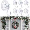 6 Pcs Wreath Door Hanger Clear Heavy Duty Suction Cup Hooks 11 lb Removable Reusable Window Glass Door Wreath Holder for Christmas Kitchen Shower Bathroom Decorations