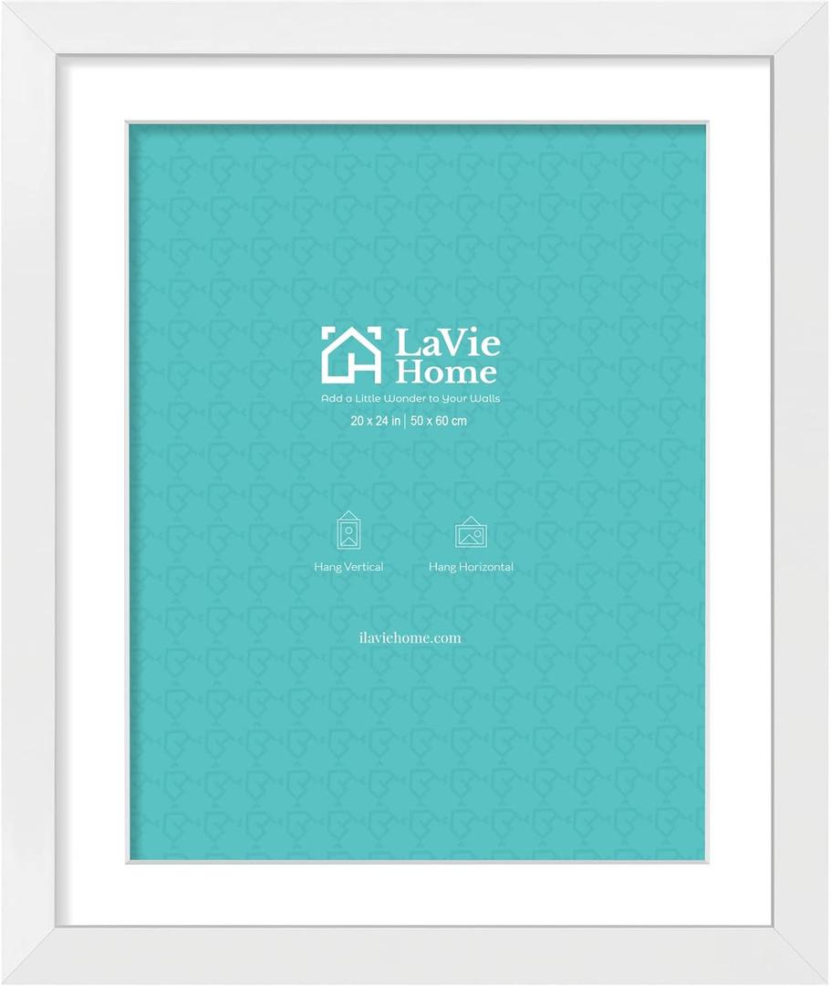 LaVie Home 20 x 24 Poster Frame White, Display Pictures 16x20 with Mat or 20x24 Without Mat, Stable and Sturdy Picture Frame and Polished Plexiglass, Horizontal and Vertical Format of The Wall1 Pack