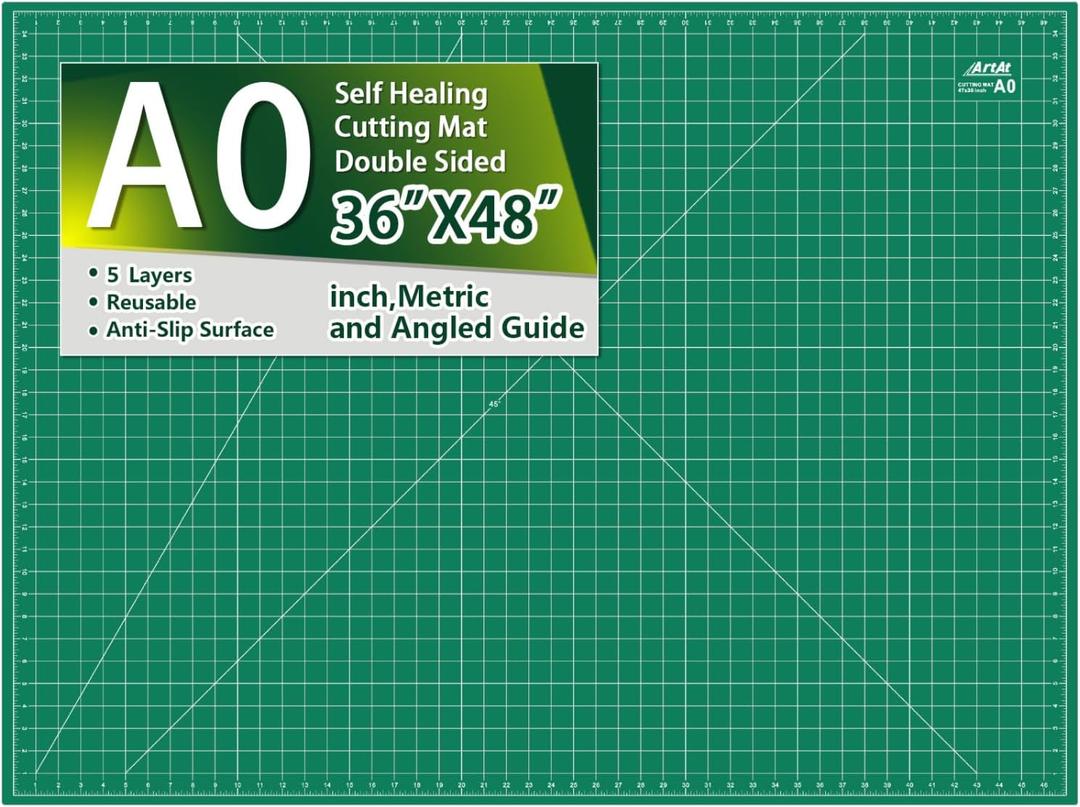 ArtAt Self Healing Cutting Mat: 48x 36 Green Double Sided PVC Non-Slip 5 Layers Craft Mat for Maximum Healing - Great for Sewing & Quilting & Scrapbooking and Craft & Art Projects