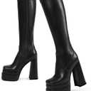 wetkiss Platform Knee High Boots Women Chunky Heel Gogo Boots with Full Side Zipper-Stretchy Party Festival Boots for Cosplay, Costume, Halloween & Costume Events-Not for Wide Calf (7, Black)