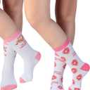 12 Pairs Valentines Day Socks Gifts for Women Her Wife Mom, Pink Heart Cute Print Crew Socks Birthday Gifts (One Size, Food Style)