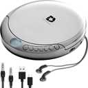 Deluxe Products CD Player Portable with 60 Second Anti Skip, Stereo Earbuds, Includes Aux in Cable and AC USB Power Cable for use at Home or in Car. Silver