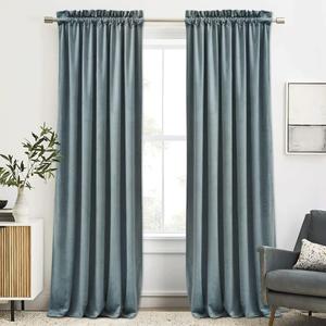 RYB Home Stone Blue Velvet Curtains 2 Panels Set, Room Darkening Curtain for Dining Backdrops, Super Soft Thick Velvet Texture Large Window Drapes for Privacy Protection, W52 x L96 inches