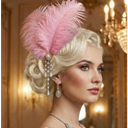 2 Pcs Women Victorian Hair Accessories Includes Ostrich Feather and Pearl Tassel Barrette Clip for 18th Century Renaissance Queen Blonde Beehive Cosplay Decor