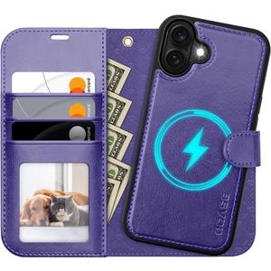 OCASE for iPhone 17 Detachable Wallet Case with Card Holder, 2 in 1 PU Leather Flip Folio with RFID Blocking Stand Wrist Strap Shockproof Phone Cover 6.3 Inch 2025, Purple