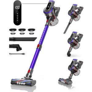 Cordless Vacuum Cleaner, 450W 40Kpa Vacuum Cleaners for Home, Max 55Mins Anti-Tangle Stick Vacuum with Touch Display, Lightweight Handheld Vacuum Cleaner for Hardwood Floor Carpet Pet Hair