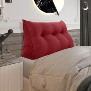Fully Stuffed Thicken Headboard Pillow Twin XL Dorm Padded Headboard Soft and Firm Support Large Bolster Triangular Bed Wedge Pillow Backrest Positioning Bed Rest Reading Pillows for Bed Day Bed Red (Twin: 39x20x8 ")
