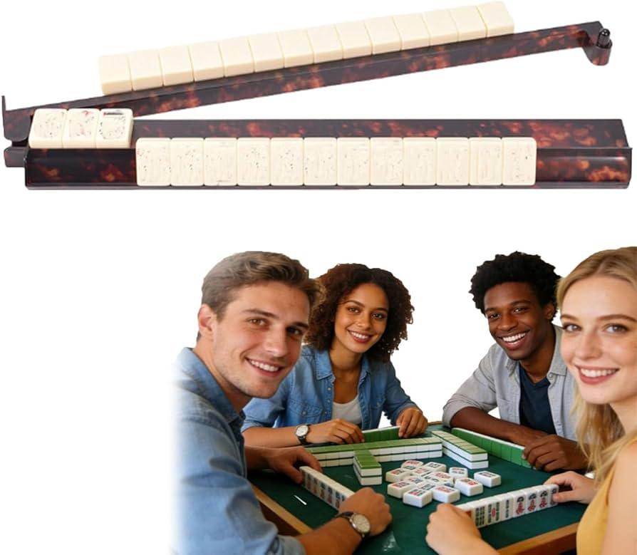 CANIPHA 4pcs Tortoise Mahjong Racks with Pushers, Stylish Tile Holders for American Mahjong, ABS Game Night Accessories, for Women & Players