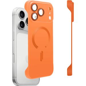 Omio Magnetic Slim Case for iPhone 17 Pro Max Compatible with MagSafe, Matte PC Ultra-Thin Bumper Frameless Borderless Minimalist Design with Camera Lens Protector for Men Women, Orange