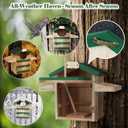 Cedar Owl House Asphalt Roof Dual Feeders Handmade Rustic Birdhouse 14x10 Inch Outdoor Nest Box with Mounting Kit Garden Wildlife Shelter