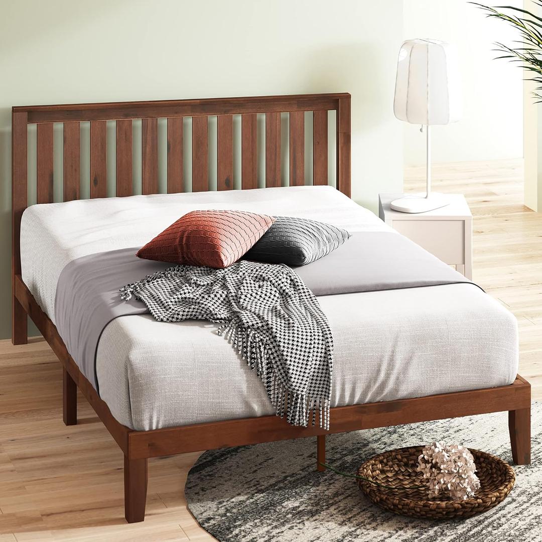 Zinus Vivek Wood Platform Bed Frame with Headboard, Solid Wood Foundation with Wood Slat Support, No Box Spring Needed, Easy Assembly, Queen (Antique Espresso)
