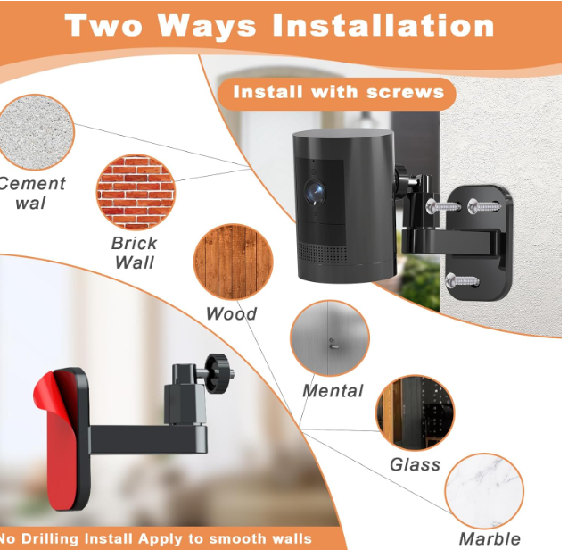 1 Pack Camera Wall Mount,Compatible with Outdoor Cam Plus/Stick Up Cam Battery/Plug-in/Pro/Indoor Cam(1st Gen),360 Degree Adjustable No Drilling Mount for R/ing Outdoor Indoor Cameras,Black