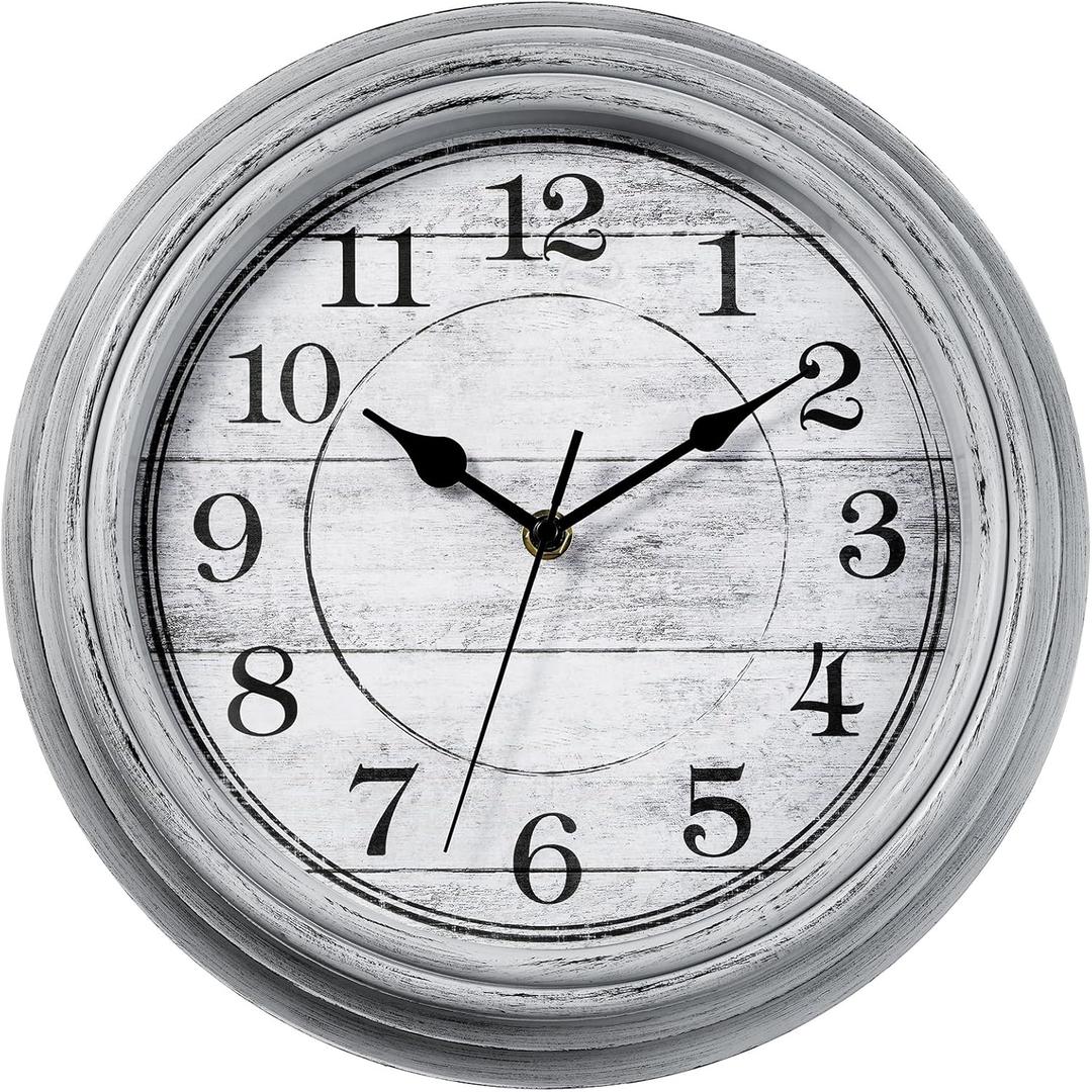 HYLANDA Wall Clock, 12 Inch Kitchen Decorative Wall Clock, Silent Wall Cocks Battery Operated Non Ticking with Large Numbers Easy to Read for Home Bathroom Office (Grey)