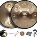 New Upgrad Dual-Faced Scale 12-Notes Handpan Drum, Handpan Drums for Adults, 440Hz D Minor Kurd Handpan, 10-Note Scale on Top, 2-Note Scale on Bottom, Beginner Handpan Drum (Gold, 22 Inch)