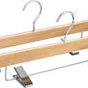 TOPIA HANGER Pants Hangers, Luxury Natural Wooden Skirts Hangers with 2 Big Premium Metal Clips and 360 Swivel Anti-Rust Flat Hook, 20 Pack Boutique Hanger for Skirts, Trousers, Jeans, Slacks, CT03N