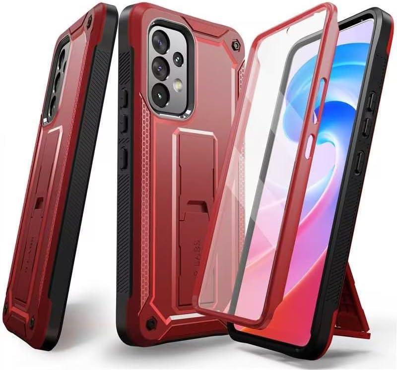 for Samsung Galaxy A52 5G Phone Case [Mili-Grade Shockproof] [1X Separate Screen Protector] with Kickstand Case Matte Textured Full Heavy Duty Shockproof TPU Bumper Anti-Scratch A52 Case, Red (Samsung A52)