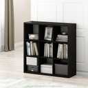 Furinno CUBICLE Book Shelf, 9-Cube Bookshelf, Extra Thick Frame Reversible Bookcase with Open Back, 14.6" x 44" x 44", for Living Room, Bedroom, Home Office, Black Dark Oak
