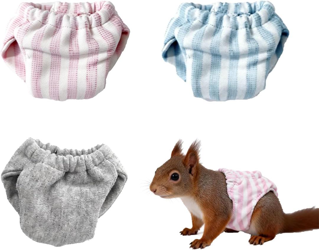 3 Pcs Washable Squirrel Diapers, Reusable Squirrel Diaper, Highly Absorbent with Adjustable Waistline Diapers for Squirrels, Guinea Pigs, and Small Sugar Gliders (3.9" - 6.3", S)