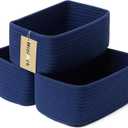 MiniArk Small Storage Baskets for Organizing | Closet Organizer Bins | Shelf Toy Basket | Woven Rope Baskets | Cube Decorative Box | Shallow Basket | 11.5x7.5x4.7” | 3 Packs Navy Blue