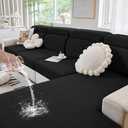 hyha Waterproof Couch Cushion Covers, Stretch Magic Sofa Seat Slipcover, Waterproof Sectional Couch/Sofa Cushion Covers for Pets Washable with Elastic Bottom(2PC, Black)