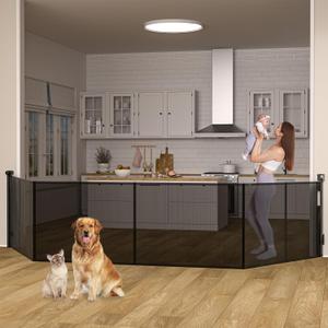 Upgraded 200 inch Retractable Baby Gates Extra Wide with Support Rod, 34" Tall Mesh Dog Gate, Child Safety Gate for Stairs, Doorways, Hallways, Indoor/Outdoor (Black, 200in)
