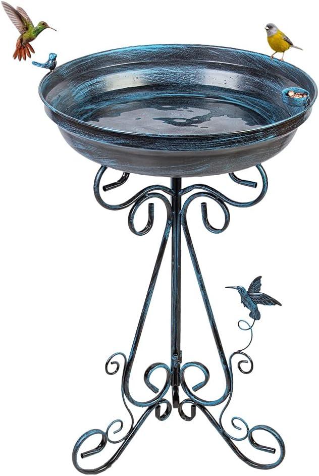 VEWOGARDEN Large Metal Standing Bird Bath for Outside with Folding Bracket for Outdoors Garden Yard Patio Decoration, Light Blue
