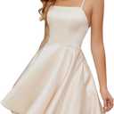 StarAneer Homecoming Dresses 2024 Cocktail Graduation Short Satin Prom Dress with Pocket(Built-in Bra) (Beige, Size 0)