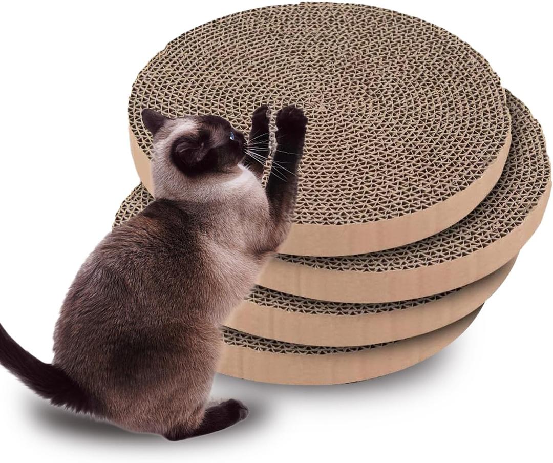 Extra Large Round Cat Scratcher Refill Pads - 15.7 Inch Diameter, 1 Inch Thick, Cardboard Scratching Board Replacement for Cats, 4 Pack