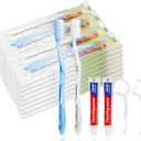 100 pcs Disposable Toothbrushes with Toothpaste Floss Individually Wrapped, 2 Color Toothbrush, 10g Toothpaste, Floss Pick, Bulk Toothbrush for Homeless,Airbnb,Hotel,Guest