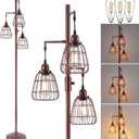 9MMML Dimmable Floor Lamp,Industrial Farmhouse Tall Standing Floor Lamp for Living Room, Bedroom Office,3 Teardrop Cage Lampshade,3 LED Bulbs Inculded. 68'' Tall (Oil-Rubbed Bronze)