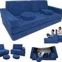 Mod Blox 10 Piece Soft Modular Kids Play Couch for Boys and GirlsChild Sectional Fort Building Sofa for Toddlers Playroom with Microsuede Covers and High Density Convertible Foam Cushions (Navy Blue)