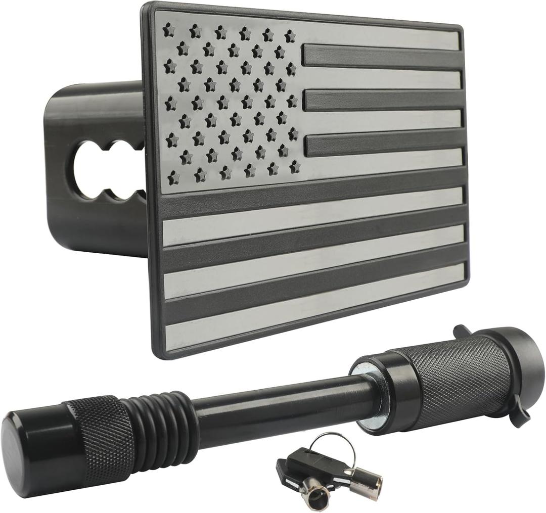 American Flag Trailer Hitch Cover for 2 inch Receivers with 5/8-Inch Pin Diameter Trailer Hitch Lock Truck Accessories ABS Plastic No Rust No Paint Off Black